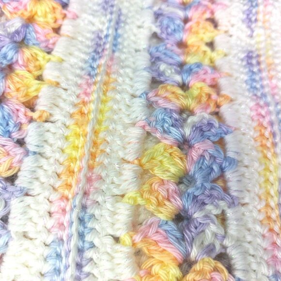 Handmade Crochet Baby Blanket Throw Pastel Sparkle Purple Yellow White Pink - Picture 5 of 10